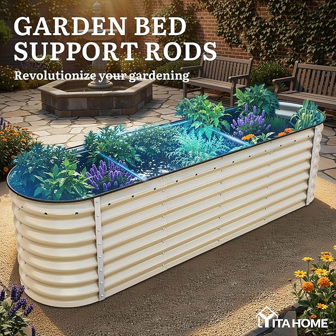 YITAHOME 24" Tall 9 in 1 Large Raised Garden Bed Kit, 8x4x2ft Galvanized Metal Planter Box with Gloves and Safety Rubber, Outdoor Above Ground Planters for Plants Vegetables Flowers, White YITAHOME