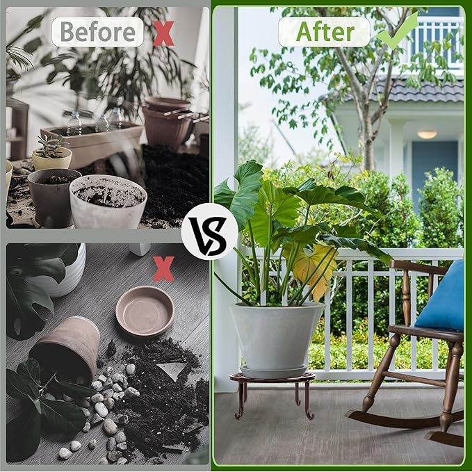 Plant Stand Indoor 5 Pack Brown Metal Plant Stands Outdoor Heavy Duty Flower Pot Stands for Multiple Plants Rustproof Iron Round Plant Holder for Plants Indoor Planter for outdoor plants & Garden Decor ﻿ XGUNION
