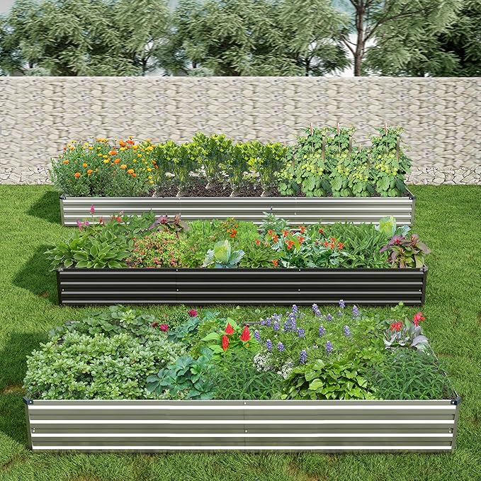2PCS 10x3x1ft Galvanized Raised Garden Bed Kit,Metal Planter Box for Vegetables,Flowers,Herbs Durable Rust-Resistant Patio Gardening Beds,Silver Henshwon