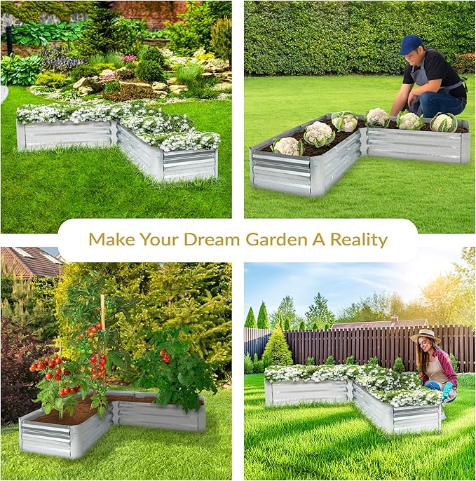Sunnydaze 11.75" H Raised Metal Garden Bed - Galvanized Raised Garden Bed Outdoor for Vegetables and Flowers - Silver - L-Shaped SunnydazeDecor