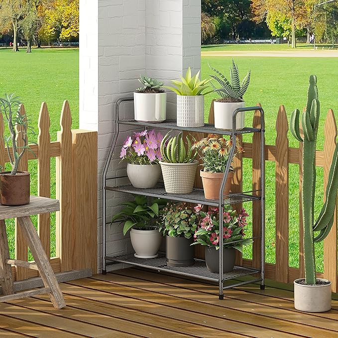 Simple Trending Plant Stand Outdoor Indoor 3 Tier Metal Waterproof Plant Shelf for Living Room Balcony Garden SimpleTrending