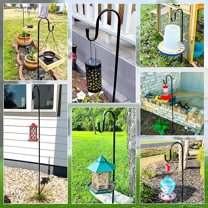 Ottsuls Shepherds Hooks for Outdoor - 60" Heavy Duty Bird Feeder Pole with 5 Prong Base, Adjustable Stand Hanger for Garden Plant, Hummingbird Feeder, Lantern Lights - Haning Wedding Decor (1 Pack) Ottsuls