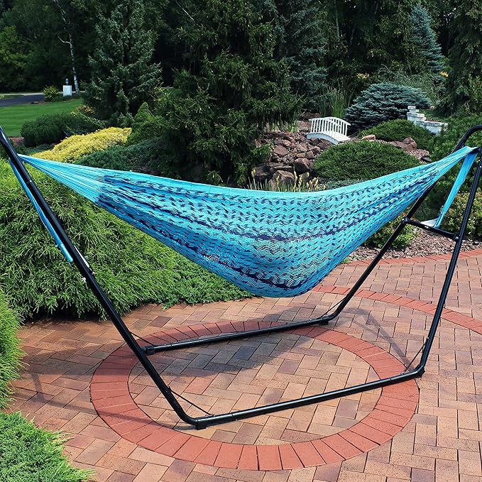Sunnydaze Handwoven XXL Thick Cord Mayan Double Hammock for Outside - 625-Pound Capacity Heavy-Duty Outdoor Hammock - Blue SunnydazeDecor