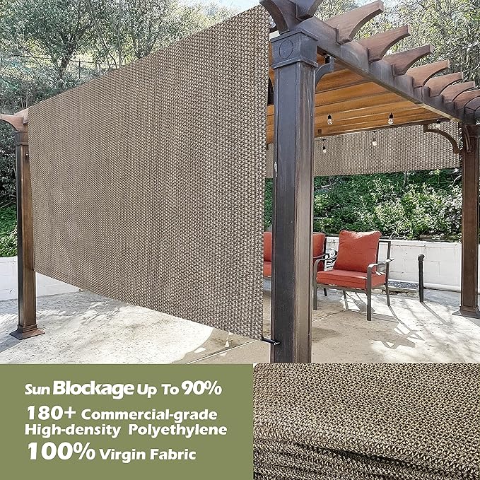 Universal Pergola Replacement Canopy Shade Cover with Breathable HDPE Fabric & Rod Pockets for 10 x 10 FT Pergola, Canopy Size: 192'' L x 106'' W (Walnut) ALIONHOME
