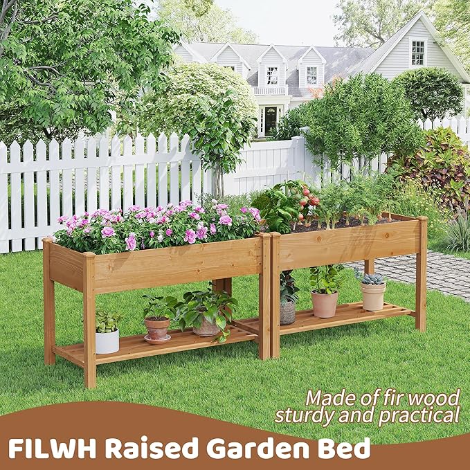 FILWH Raised Garden Bed with Legs Elevated Wooden Planter Box Stand Large Planter Stand Box for Fruits Vegetables Flowers with Divider with Bag - 48 * 24 * 30.5IN（Brown） FILWH