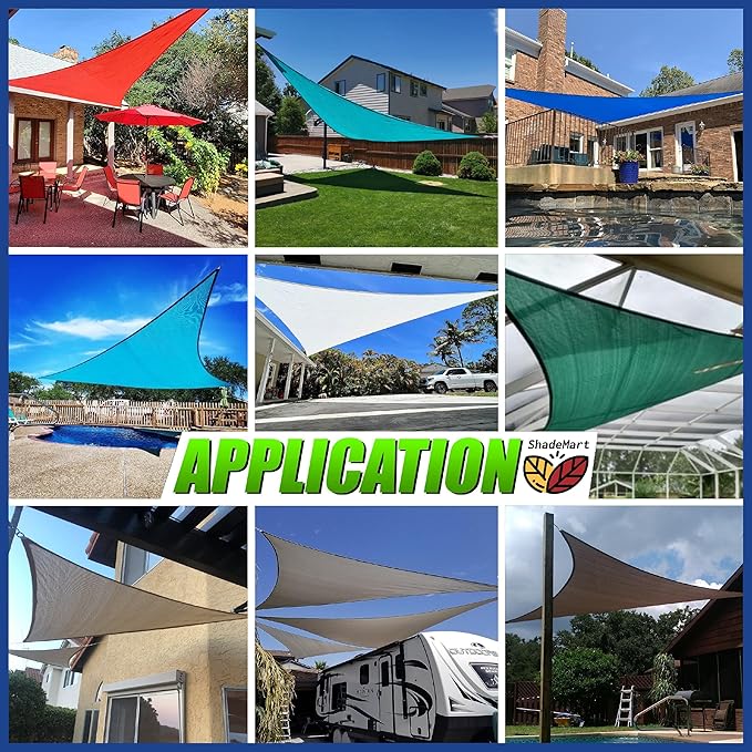 ShadeMart 8' x 8' x 8' Beige Triangle Sun Shade Sail UPF50 Canopy Fabric Cloth Screen, Water Air Permeable & UV Resistant, Heavy Duty, Carport Patio Outdoor smTAPT08 - (We Customize Size) ShadeMart