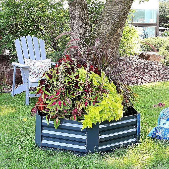 Sunnydaze 11.75" H Raised Metal Garden Bed - Galvanized Raised Garden Bed Outdoor for Vegetables and Flowers - Dark Gray - Hexagon SunnydazeDecor