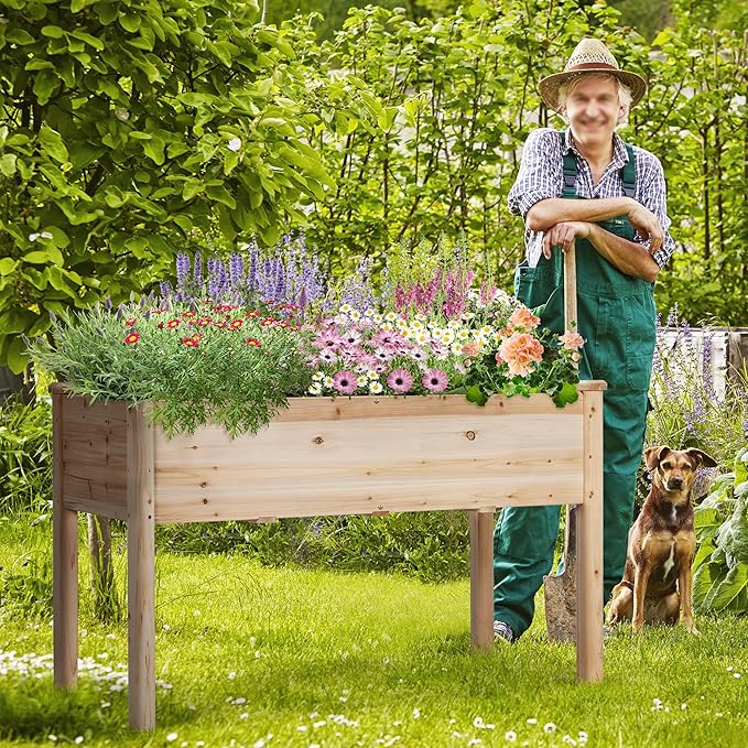 Yaheetech 1pc Raised Garden Bed 48x24x30in Elevated Wooden Horticulture Planter Box with Legs Standing Growing Bed for Gardening/Backyard/Patio/Balcony Yaheetech