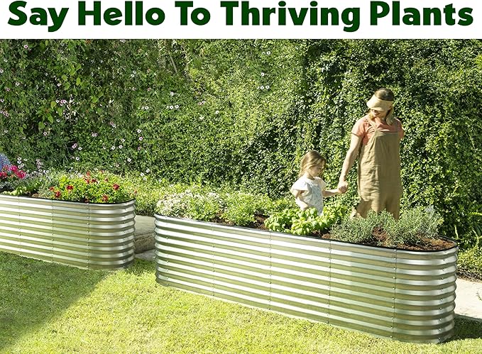 Plant & Plot Galvanized Raised Garden Beds Outdoor // 8×2×2 ft Planter Raised Beds for Gardening, Vegetables, Flowers // Large Metal Garden Box (Silver) // Patented Tool-Free Design PlantPlot