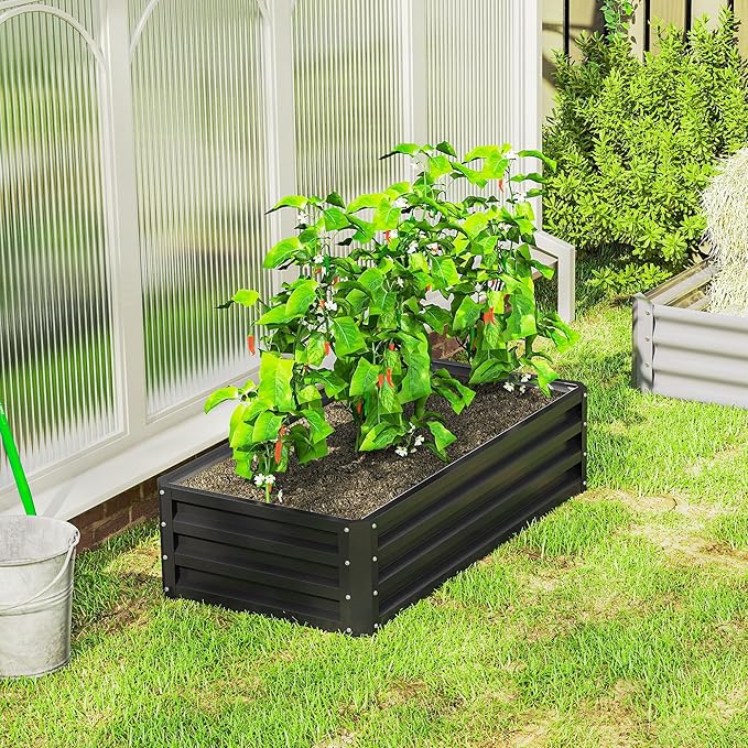 Outsunny Galvanized Raised Garden Bed, 4' x 2' x 1' Metal Planter Box, for Growing Vegetables, Flowers, Herbs, Succulents, Gray Outsunny