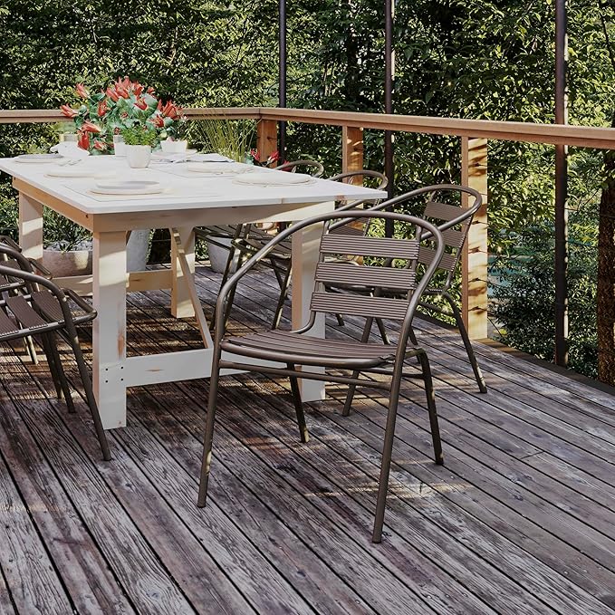 Flash Furniture Lila Bronze Metal Restaurant Stack Chair with Metal Slats FlashFurniture