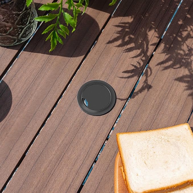 NUU GARDEN Outdoor 37” Square Metal Dining Table, Patio Dining Table with Umbrella Hole, Powder-Coated Metal Table with Faux Wood Tabletop, for Patio, Garden, Backyard and Balcony, Black NUUGARDENCORPORATION