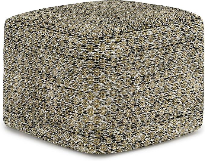 SIMPLIHOME Janelle Square Pouf - 18 inch Wide Upholstered PET Polyester Outdoor/Indoor Ottoman in Multi Color, Boho Footstool or Extra Seating for Living Room, Bedroom, or Patio, Assembled SimpliHome