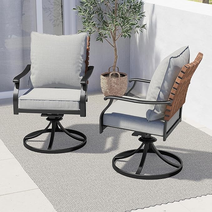Grand patio 2-Piece Outdoor Dining Chair Set, 2 Leather-Look Wicker 360-Degree Swivel Patio Chair GrandPatio