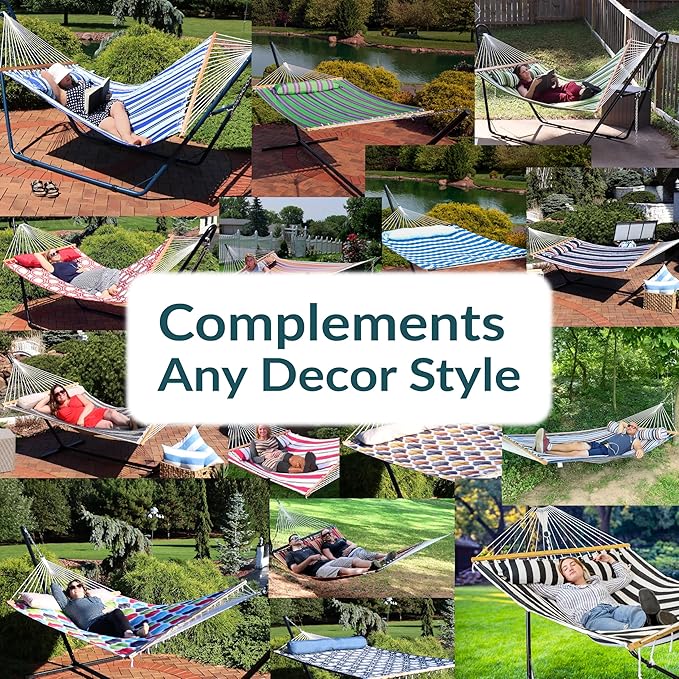 Sunnydaze Quilted Outdoor Hammock with Spreader Bars - Heavy-Duty 450-Pound Capacity Double Hammock for Outside - Catalina Beach SunnydazeDecor