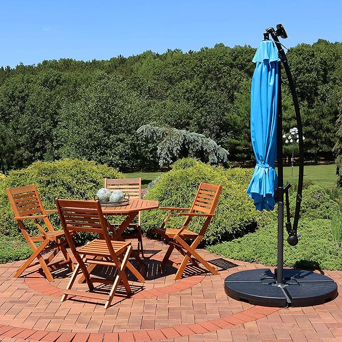 Sunnydaze 10' Solar Offset Patio Umbrella - Solar Cantilever Umbrella Outdoor with LED Lights - Polyester Shade, Air Vent, & Cross Base SunnydazeDecor