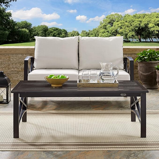 Crosley Furniture Kaplan Weather Resistant Metal Outdoor Coffee Table for Patio, Deck, Porch, Oiled Bronze CrosleyFurniture