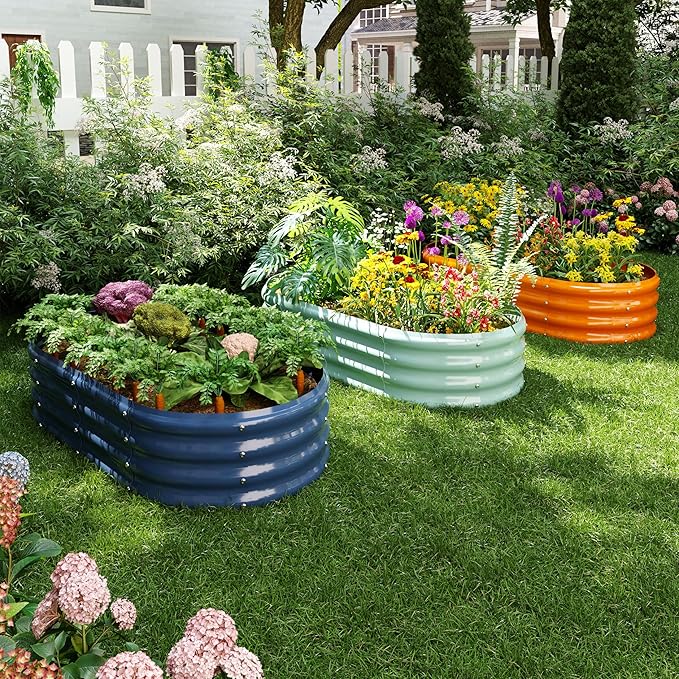 Raised Garden Beds Outdoor Galvanized Planter Raised Garden Bed 4x2x1ft Flower Garden Bed ZFHgarden