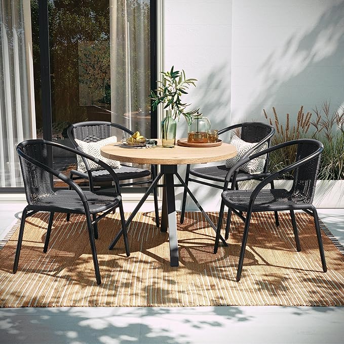 Flash Furniture Lila Modern Rattan Indoor/Outdoor Stackable Dining Chairs, Stacking Rattan Bistro Chairs for Patio or Restaurant, Set of 4, Gray FlashFurniture
