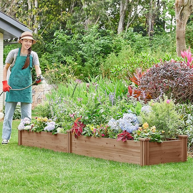 Yaheetech 8x2ft Wooden Horticulture Raised Garden Bed Divisible Elevated Planting Planter Box for Flowers/Vegetables in Backyard/Patio Outdoor, Dark Brown, 95 x 25 x 11in Yaheetech