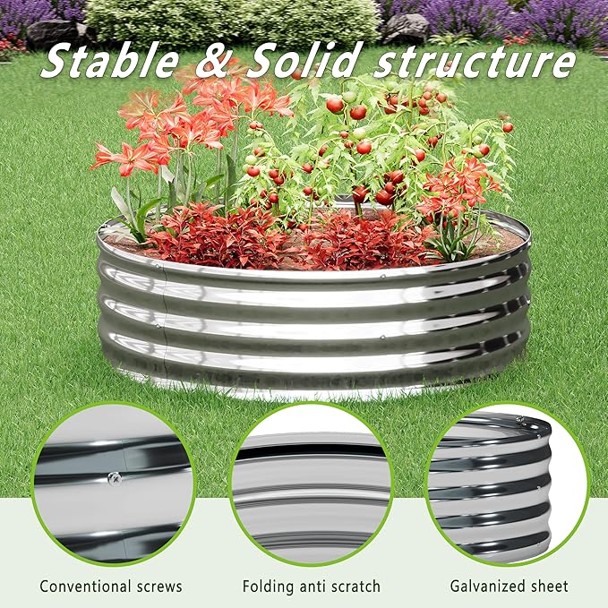 2x2x1.3FT Galvanized Raised Garden Bed Kit,Vegetable Boxes-Round Metal Flower Box,Large Planter Raised Beds Outdoor Garden for Planting,Fruit,Herb-Silver DIIYIV