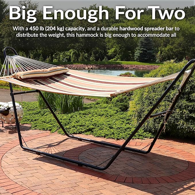 Sunnydaze Quilted Outdoor Hammock with Spreader Bars - Heavy-Duty 450-Pound Capacity Double Hammock for Outside - Sandy Beach SunnydazeDecor