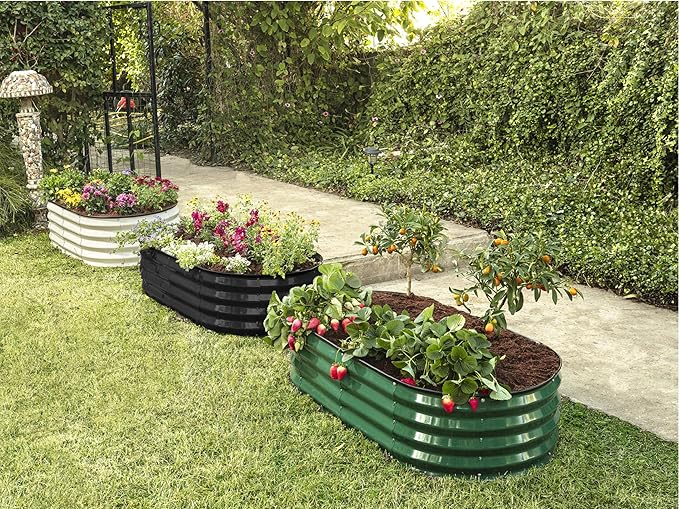 Plant & Plot Galvanized Raised Garden Beds Outdoor // 4×2×1 ft (2-Pack) Planter Raised Beds for Gardening, Vegetables, Flowers // Large Metal Garden Box // Patented Tool-Free Design (Black) PlantPlot
