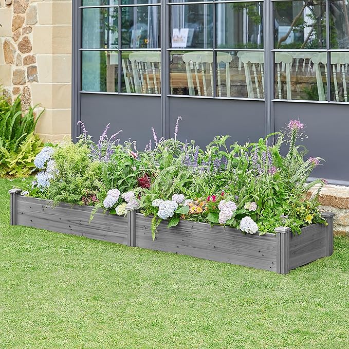 Yaheetech 8×2ft Wooden Horticulture Raised Garden Bed Divisible Elevated Planting Planter Box for Flowers/Vegetables in Backyard/Patio Outdoor, Gray, 95 x 25 x 11in Yaheetech
