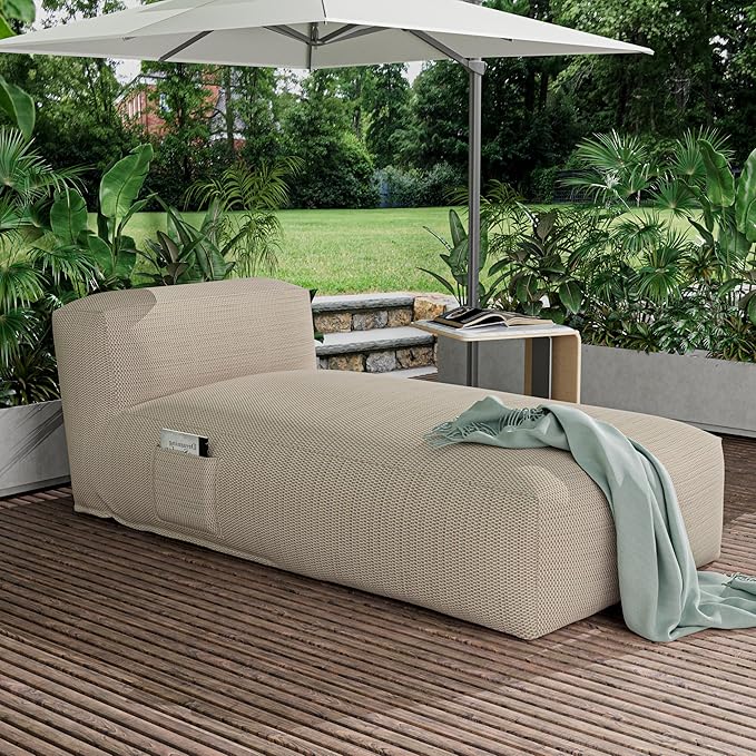 Outdoor Bean Bag Lounger Chair, Big Comfy Outdoor Daybed for Sunbathing and Tanning - Water-Resistant Patio Chaise and Pool Sun Lounger Furniture for Beach Deck (Spice Tan) SUNPEAK