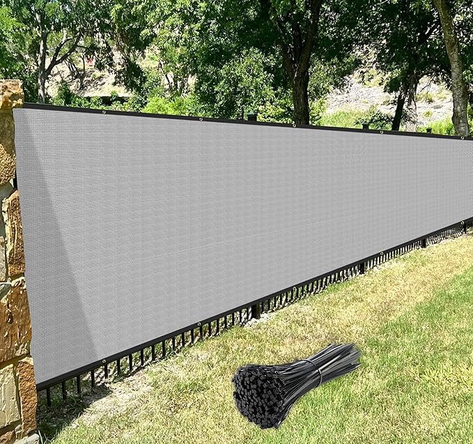 Windscreen4less Privacy Fence Screen Heavy Duty Windscreen Fencing Mesh Fabric Shade Net Cover with Brass Grommtes for Outdoor Wall Garden Yard Pool Deck, 6'x244' Light Gray Windscreen4less