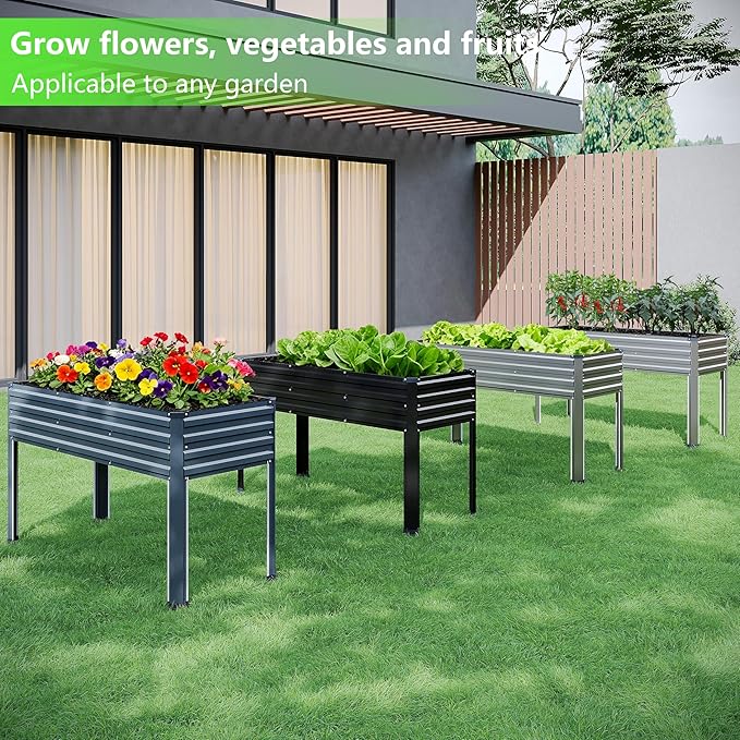 MGNO 2PCS Galvanized Raised Garden Bed Outdoor with Legs,48×18×32in Metal Elevated Raised Planter Box for Backyard, Patio, Balcony, 300lb Capacity,Black MGNO