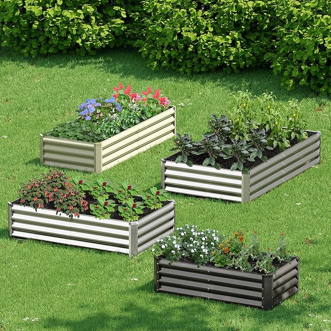 2PCS 4x2x1FT Galvanized Raised Garden Bed, Galvanized Planter Raised Garden Boxes Outdoor, Large Metal Raised Garden Beds for Vegetables-Grey AyenGuard