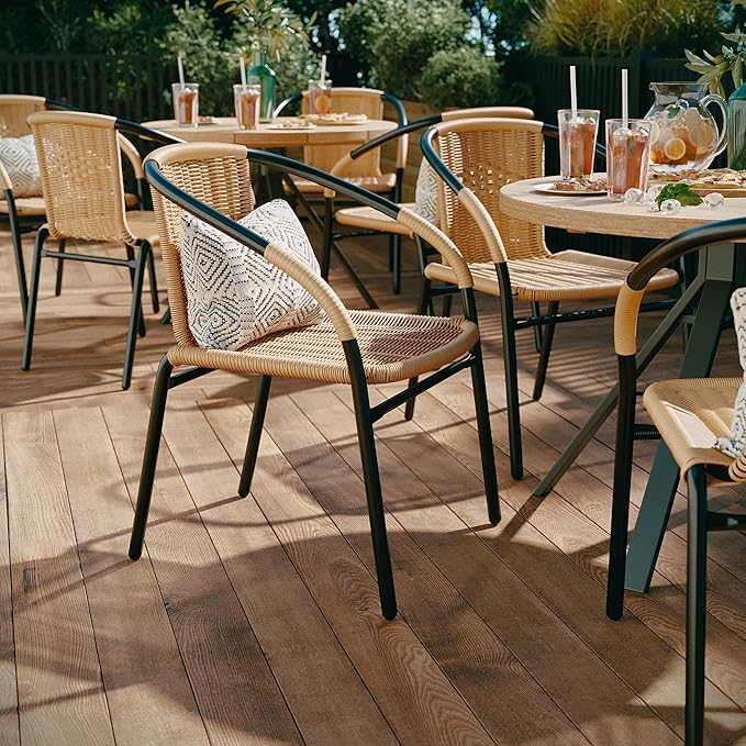 Flash Furniture Lila 4 Pack Beige Rattan Indoor-Outdoor Restaurant Stack Chair | Versatile and Stylish Seating FlashFurniture