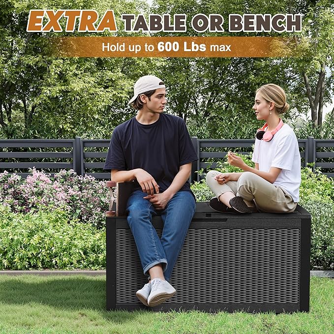 Outdoor Storage Box, Resin Deck Boxes Indoor and outdoor, Waterproof Storage Box Lockable Lid (Black, 101 Gallon) NBYSGO