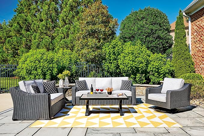 Signature Design by Ashley Beachcroft Casual Nuvella Weather Resistant Fabric Outdoor/Indoor Sofa with Cushion and 2 Toss Pillows, Black & Light Gray SignatureDesignbyAshley