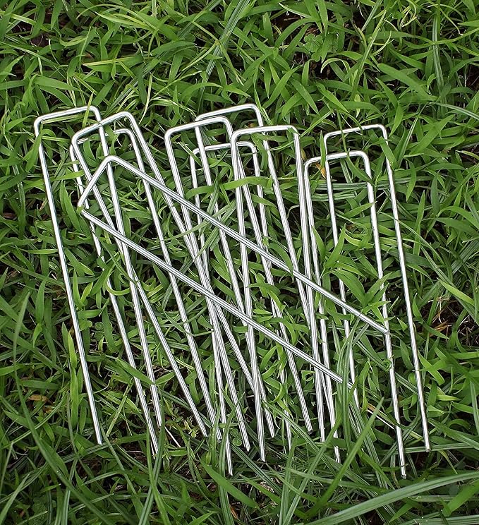 6 Inches Galvanized Garden Staples, Metal Tent StakeHeavy Duty U-Shaped Pins and Landscaping Staples for Sod Anchoring Landscape Fabric Irrigation Tubing (100, Silver) Sweecomb