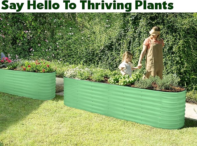 Plant & Plot Galvanized Raised Garden Beds Outdoor // 8×2×2 ft Planter Raised Beds for Gardening, Vegetables, Flowers // Large Metal Garden Box (Light Green) // Patented Tool-Free Design PlantPlot