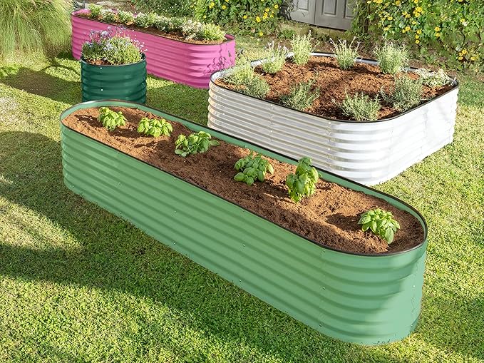 9-in-1 Galvanized Steel Raised Garden Bed // 8×2×1.5 ft Modular Planter for Gardening, Vegetables, Flowers // 18" Tall Metal Raised Garden Beds Outdoor (Light Green) // Patented Design Planter Box PlantPlot