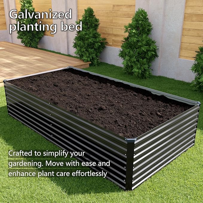 6x3x2FT Galvanized Raised Garden Bed Kit,Vegetable Plant Boxes-Rectangle Metal Flower Box,Large Planter Raised Beds Outdoor Garden for Planting,Fruit,Herb-Black DIIYIV