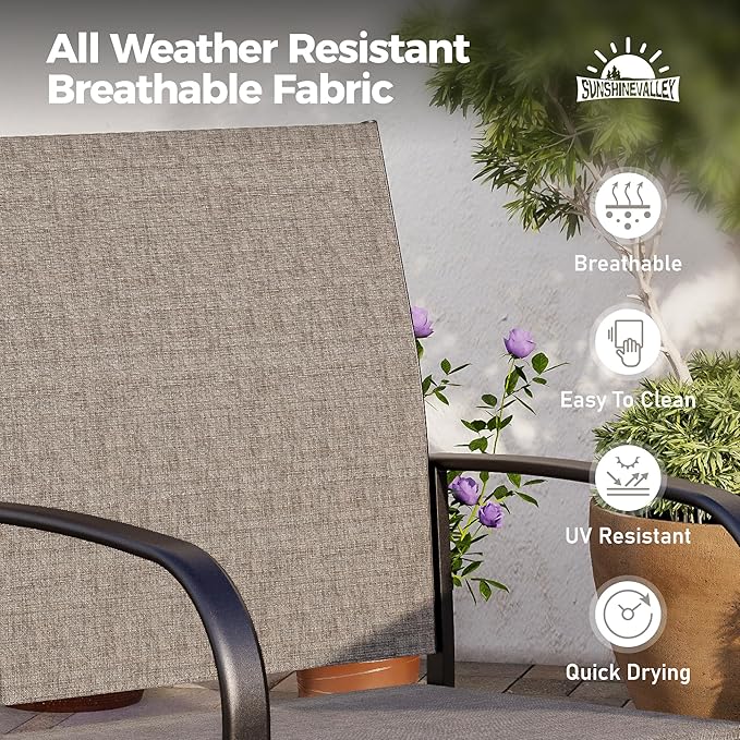 5 Piece Patio Dining Set for 4, 42" x 42" Round Metal Table with Umbrella Hole and 4 Brown Chairs, Outdoor Table and Chairs Set for Lawn Backyard and Deck SUNSHINEVALLEY