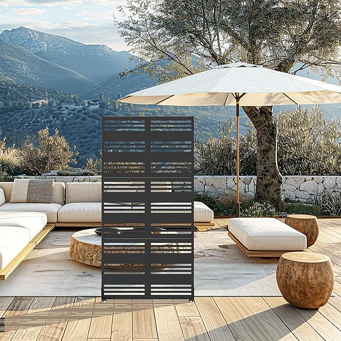 Casaphoria Metal Privacy Screen Outdoor, 72" H x 35" W Freestanding Decorative Privacy Screen for Patio Deck Balcony Garden with Stable Base, Harold Black Casaphoria
