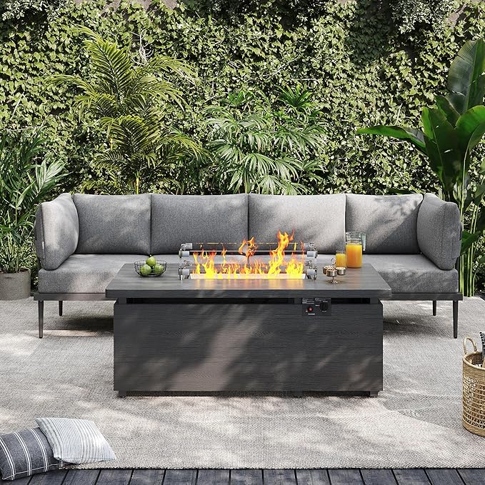 Sundale Outdoor 5 Pieces Patio Furniture Set with Fire Pit Table, Metal Outdoor Sectional Sofa with 6" Olefin Cushion, Modern Outdoor Conversation Sets for Backyard, Poolside, Sunroom SundaleOutdoor