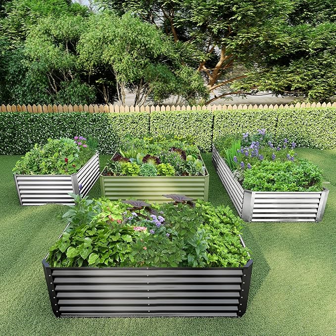 6x3x2FT Galvanized Raised Garden Bed,Galvanized Planter Boxes Outdoor, Large Metal Raised Garden Beds for Vegetables-Grey AyenGuard