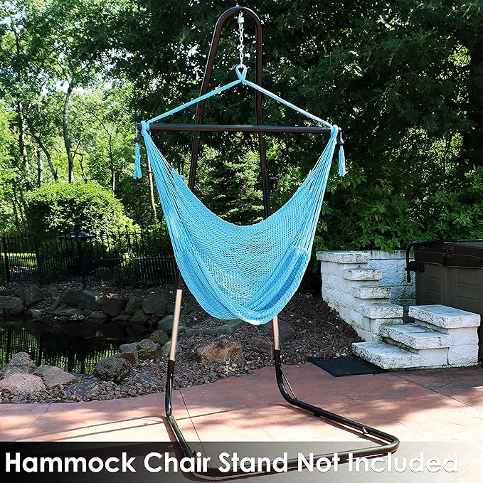 Sunnydaze Outdoor Hammock Chair Swing - Hanging Hammock Swing - Hanging Reading Chair - Soft-Spun Polyester Rope - Caribbean XL - Sky Blue SunnydazeDecor