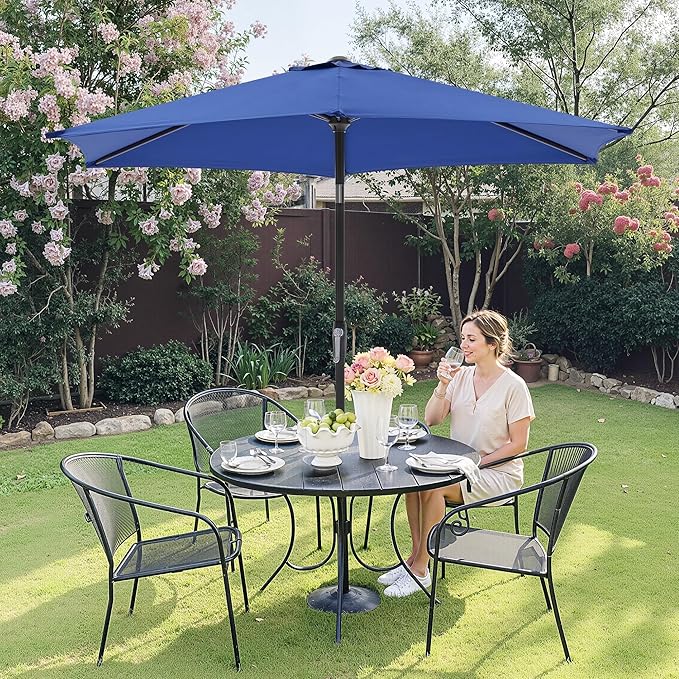 OLIXIS 7.5ft Patio Umbrella with Tilt and Crank Button & 8 Sturdy Ribs Waterproof, Patio Table Umbrella Perfect for Poolside, Terrace, Beach and Outdoor Restaurant, Blue OLIXIS