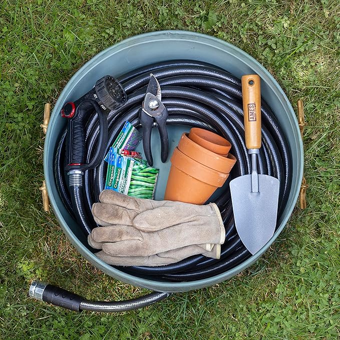 Sedona Hose Pot with Lid, Brass Accents, holds up to 100-Feet of Hose By Good Directions GoodDirections