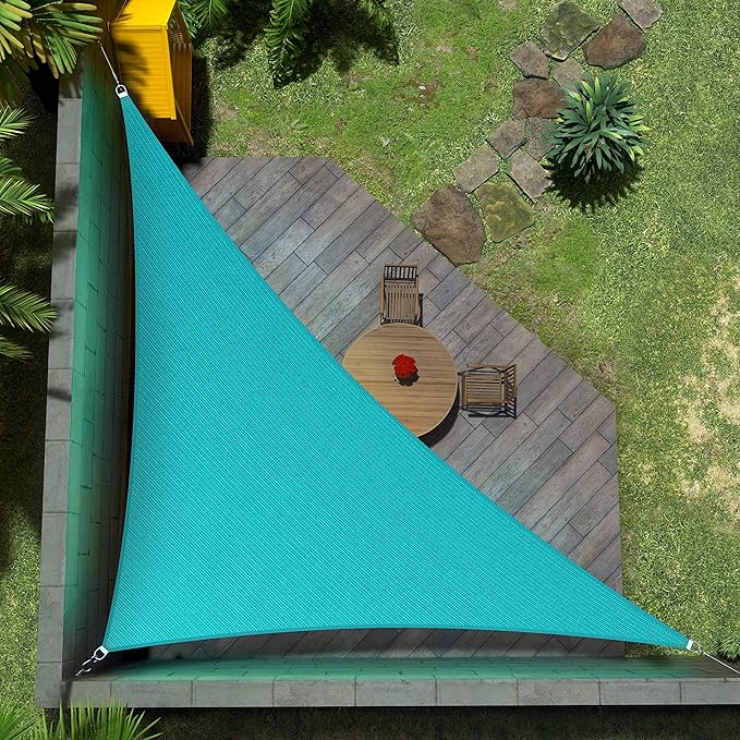 Amgo Custom Size 13' x 13' x 18.4' Turquoise Triangle Sun Shade Sail Order to Make Canopy Awning UPF50+ AGSLT, 95% UV Blockage, Water & Air Permeable, 200GSM Commercial Standard (We Customize) Amgo