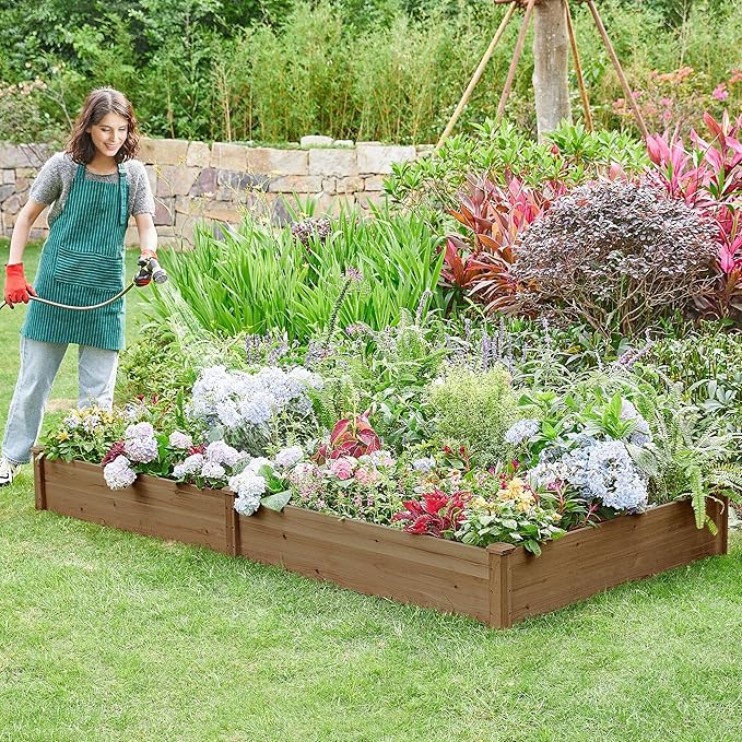 Yaheetech 8×4ft Wooden Horticulture Raised Garden Bed Divisible Elevated Planting Planter Box for Flowers/Vegetables/Herbs in Backyard/Patio Outdoor, 93 x 48 x 10in, Dark Brown Yaheetech
