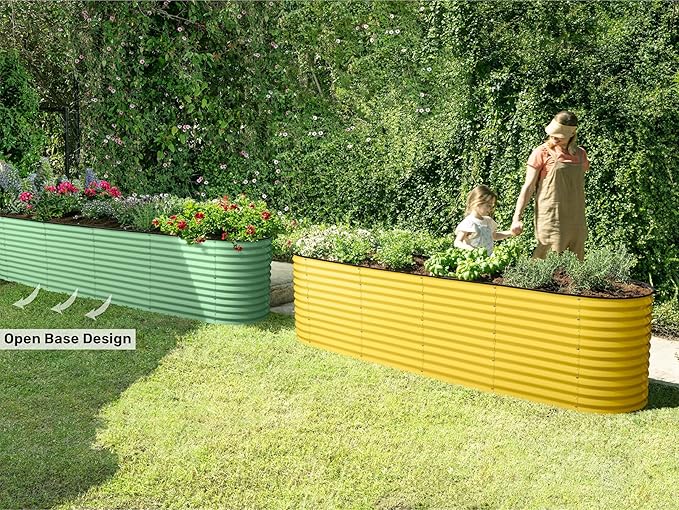 9-in-1 Galvanized Raised Garden Beds Outdoor // 8×2×2.5 ft Modular Planter for Gardening, Vegetables, Flowers // 32" Extra Tall Metal Raised Garden Bed (Yellow) // Patented Design Planter Box PlantPlot