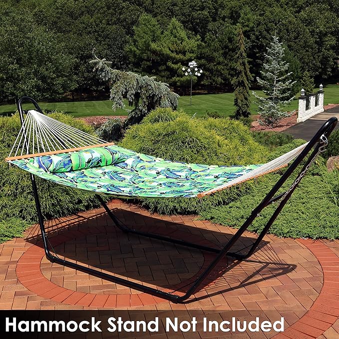Sunnydaze Quilted Outdoor Hammock with Spreader Bars - Heavy-Duty 450-Pound Capacity Double Hammock for Outside - Exotic Foliage SunnydazeDecor